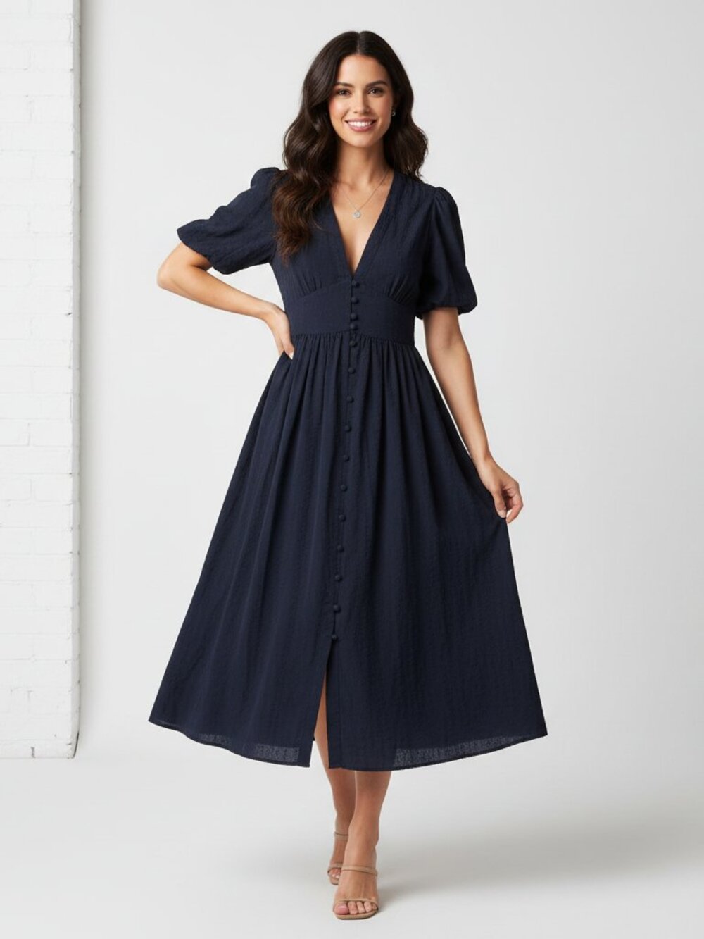 Nobody's Child Starlight Button Front Midi Dress Navy Size 2
